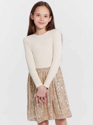 Нарядное платье для девочек бежевое с пайетками