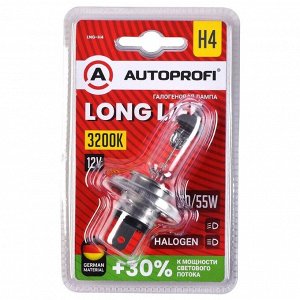 Лампа галогенная Autoprofi Long Life H4 (P43t, T16), 12В, 60/55Вт, 3200К, 1 шт, арт. LNG-H4