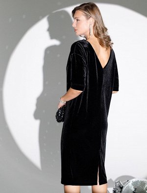 Платье прямое из мягкого бархата с V-образным вырезом на спине черный