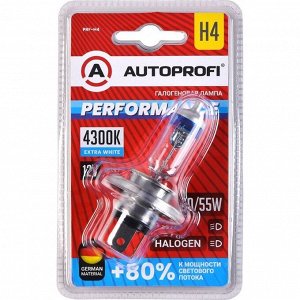 Лампа галогенная Autoprofi Performance H4 (P43t, T16), 12В, 60/55Вт, 4300К, 1 шт, арт. PRF-H4