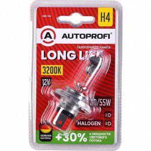 Лампа галогенная Autoprofi Long Life H4 (P43t, T16), 12В, 60/55Вт, 3200К, 1 шт, арт. LNG-H4