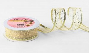 Лента капроновая с металлической нитью «Блёстки», 25 мм х 2.7 ± 0.5 м, цвет золотой