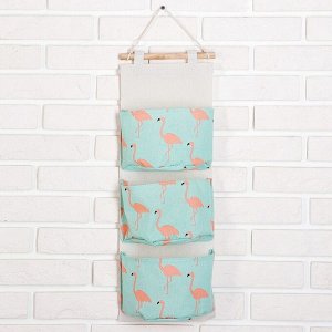 Органайзер с карманами подвесной «Фламинго», 3 отделения, 20*60 см, цвет голубой