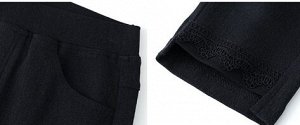 Повседневные  брюки, черные/гипюровая вставка