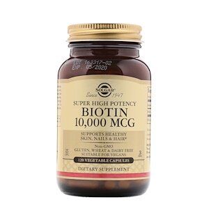 Solgar, Биотин (Biotin), высокоэффективный, 10 000 мкг, 120 растительных капсул