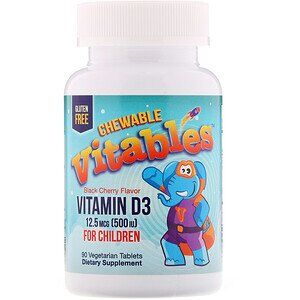 Vitables, Детская жевательная добавка с витамином D3, черная ягода, 12,5 мкг (500 МЕ), 90 вегетарианских таблеток