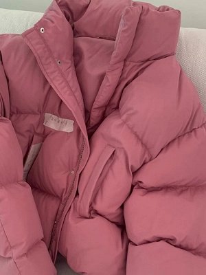 Теплая дутая куртка короткая на молнии с длинными рукавами, розовый