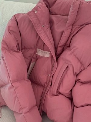 Теплая дутая куртка короткая на молнии с длинными рукавами, розовый
