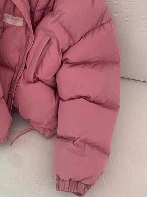 Теплая дутая куртка короткая на молнии с длинными рукавами, розовый