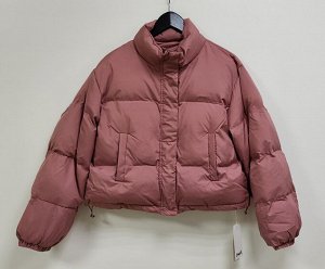 Теплая дутая куртка короткая на молнии с длинными рукавами, розовый