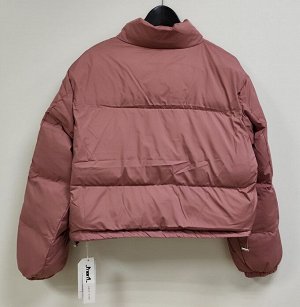 Теплая дутая куртка короткая на молнии с длинными рукавами, розовый