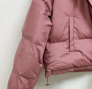 Теплая дутая куртка короткая на молнии с длинными рукавами, розовый