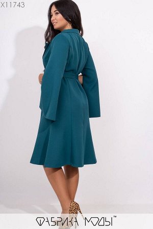 Платье пиджак на запах кроя мини трапеция с лацканами, глубоким декольте и съемным поясом со шлевками X11743