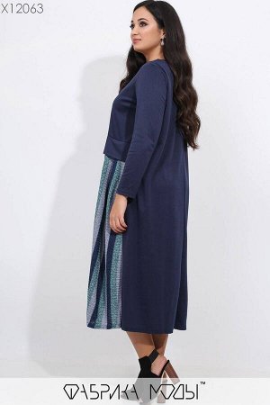 Длинное платье свободного кроя с овальным вырезом, длинными рукавами и контрастной шерстяной вставкой с люрексом X12063