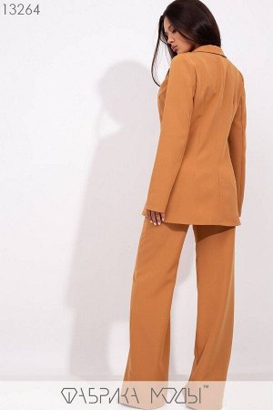 Костюм: пиджак приталенный с лацканами без подклада на завязках, брюки прямого кроя на потайной молнии сбоку 13264