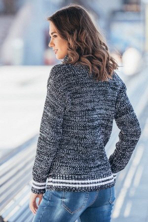 Теплый вязаный свитер с карманом Кенгуру (черный меланж)