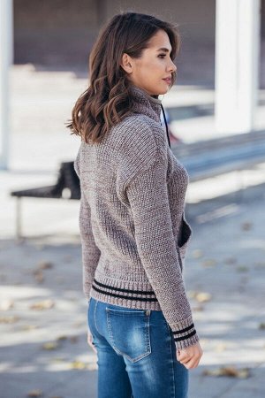 Теплый вязаный свитер с карманом Кенгуру (капучино меланж)