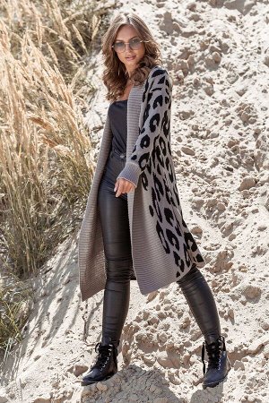 Вязаное пальто с леопардовым принтом Лео (мокко, черный)