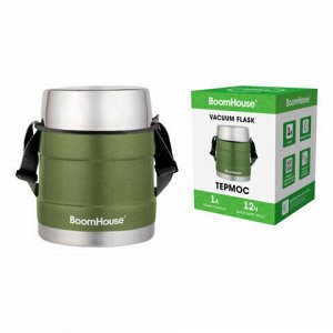 Термос 1 л для еды/напитков с широким горлом, BOOMHOUSE (БумХаус) RIBBED, контейнер, нержавеющая сталь SUS304, 700322