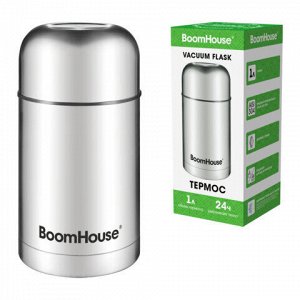 Термос 1 л для еды/напитков с широким горлом, BOOMHOUSE (БумХаус) WIDE, нержавеющая сталь SUS304, серебристый, 700320