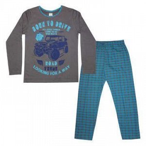 Пижама Пижама для мальчиков с принтом, фуфайка и брюкиСостав: 100% хлопокРазмерный ряд: 36-42Ткань: кулирное полотноЦвет: серый/клетка