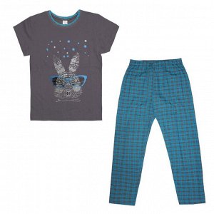 Пижама Пижама для мальчиков с принтом, футболка и брюкиСостав: 100% хлопокРазмерный ряд: 28-42Ткань: кулирное полотноЦвет: серый/клетка