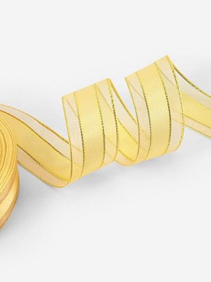 Лента декоративная, капроновая/атласная, с люрексом, 25 мм, 18±1 м, цвет золотой