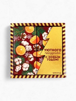Подарочный набор новогодний «С новым годом», чай 50 г, шоколад 70 г