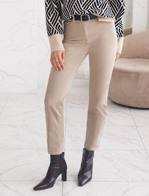 Укороченные эластичные брюки слим из микро вельвета