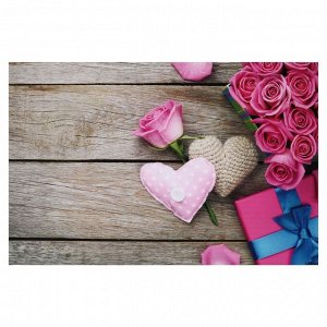 Фотофон винил "Розовые розы и сердечки" 80х125 см