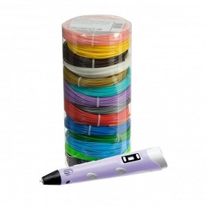 Комплект в тубусе 3Д ручка NIT-Pen2 фиолетовая + пластик PLA 15 цветов по 10 метров