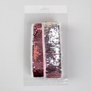 Лента с пайетками, двусторонняя, 5 см, 4,5 ± 0,5 м, цвет розовый/серебряный