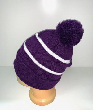 Шапка Фиолетовая шапка с помпоном  №211