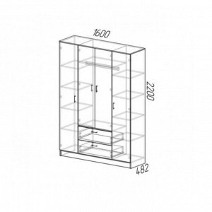 Шкаф 4-х дверный Квадро 1600х482х2200 Ясень шимо