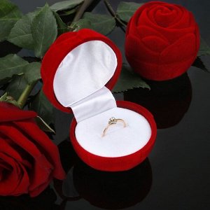 Футляр бархатный под кольцо "Роза" крупная, 5*5,5*5, цвет красный, вставка белая