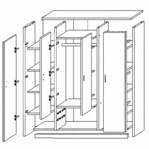 Шкаф 4-х дверный Квадро, 1600х487х2200, Венге/Лоредо