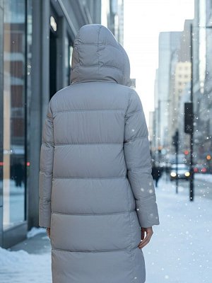 Пальто зимнее утепленное с капюшоном женское бежевого цвета 7618B