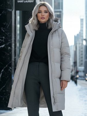 Пальто зимнее утепленное с капюшоном женское бежевого цвета 7618B