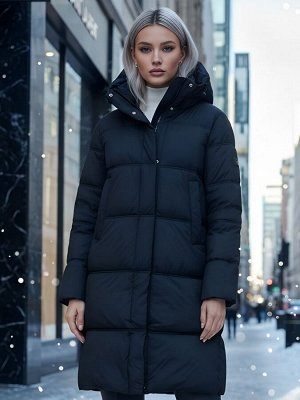 Пальто зимнее утепленное с капюшоном женское черного цвета 7618Ch