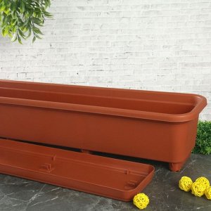 Балконный ящик с поддоном 80 см, цвет терракотовый