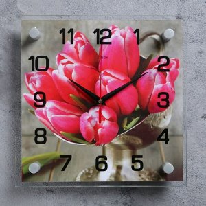 Часы настенные, серия: Цветы, "Тюльпаны", 25х25  см, в ассортименте