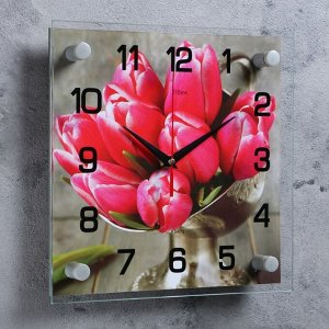 Часы настенные, серия: Цветы, "Тюльпаны", 25х25  см, микс