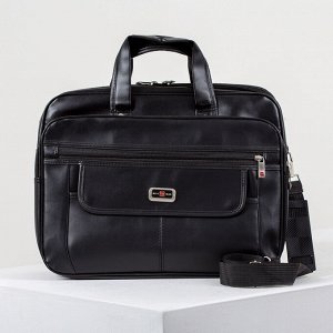 Сумка мужская, 2 отдела на молниях, 3 наружных кармана, крепёж для чемодана, длинный ремень, цвет чёрный