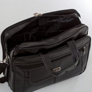 Сумка мужская, 2 отдела на молниях, 3 наружных кармана, крепёж для чемодана, длинный ремень, цвет чёрный