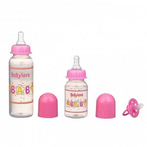 Набор детский, 3 предмета: бутылочки для кормления 125 и 250 мл, пустышка силиконовая ортодонтическая, от 0 мес., цвет розовый