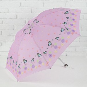 Зонт механический «Весенняя полянка», 4 сложения, 8 спиц, R = 49 см, цвет розовый