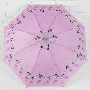 Зонт механический «Весенняя полянка», 4 сложения, 8 спиц, R = 49 см, цвет розовый