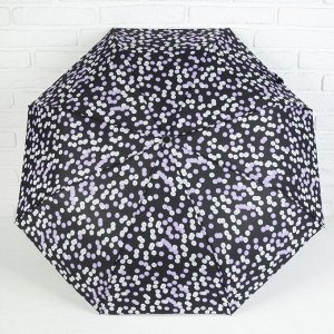 Зонт полуавтоматический «Конфетти», прорезиненная ручка, 3 сложения, 8 спиц, R = 49 см, цвет чёрный/сиреневый