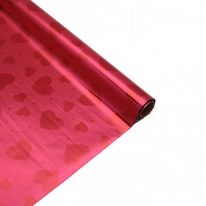Плёнка металлизированная "Красные сердца", 0,7 х 20 м
