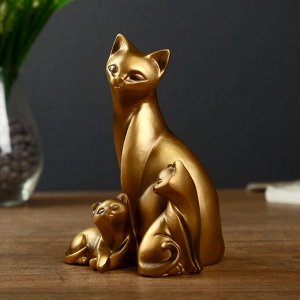 Сувенир полистоун "Кошка с котятами" бронза 15,5х10,5х8 см
